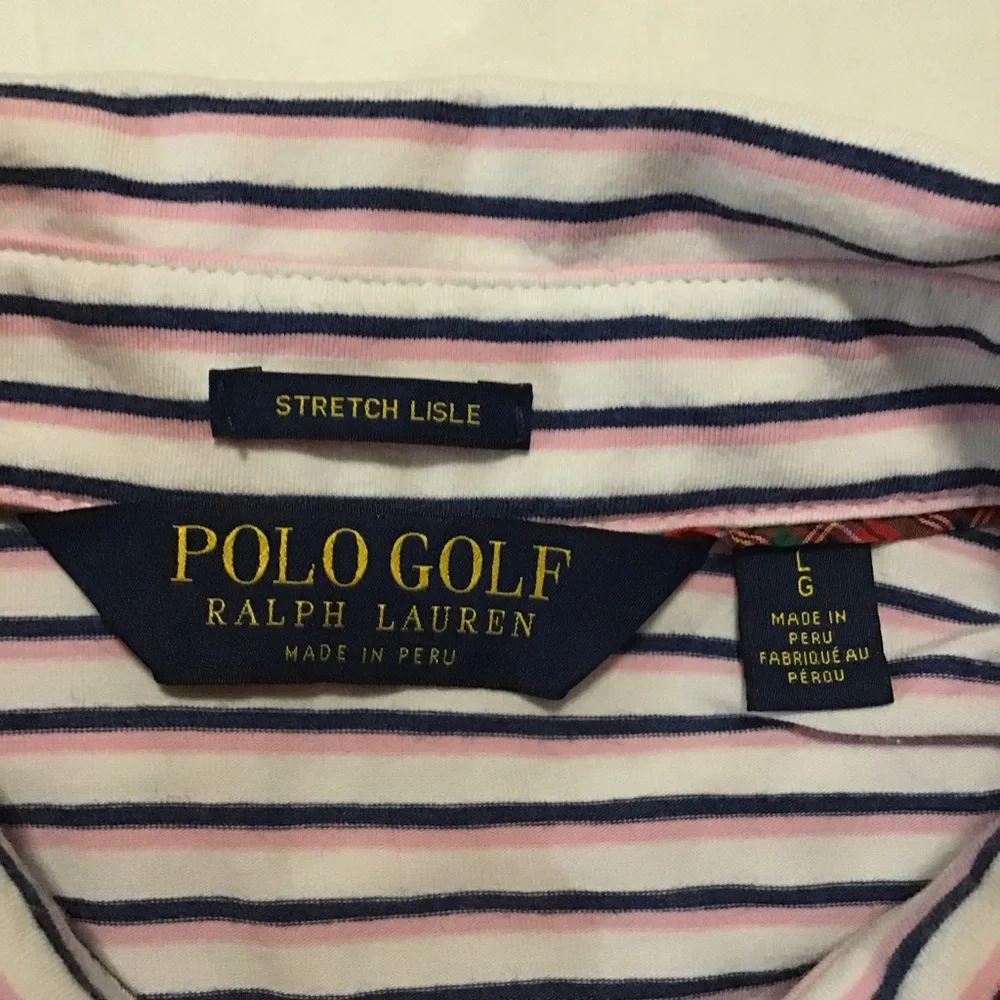 Ralph Lauren men’s Polo Golf shirt pink/blue‎ striped stretch lisle